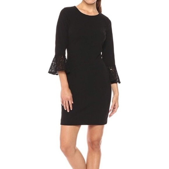 TOMMY HILFIGER Lace-Overlay Bell Sleeve Sheath Dress size 12 - Picture 1 of 5